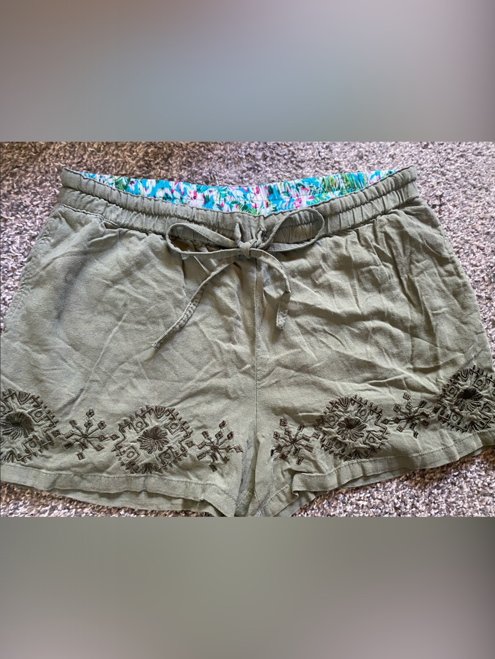 Matilda Jane Olive Green Embroidered Drawstring Shorts